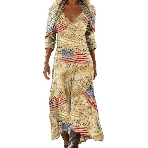 Women's Gradient Star American Flag Print Ruched Midi Dress