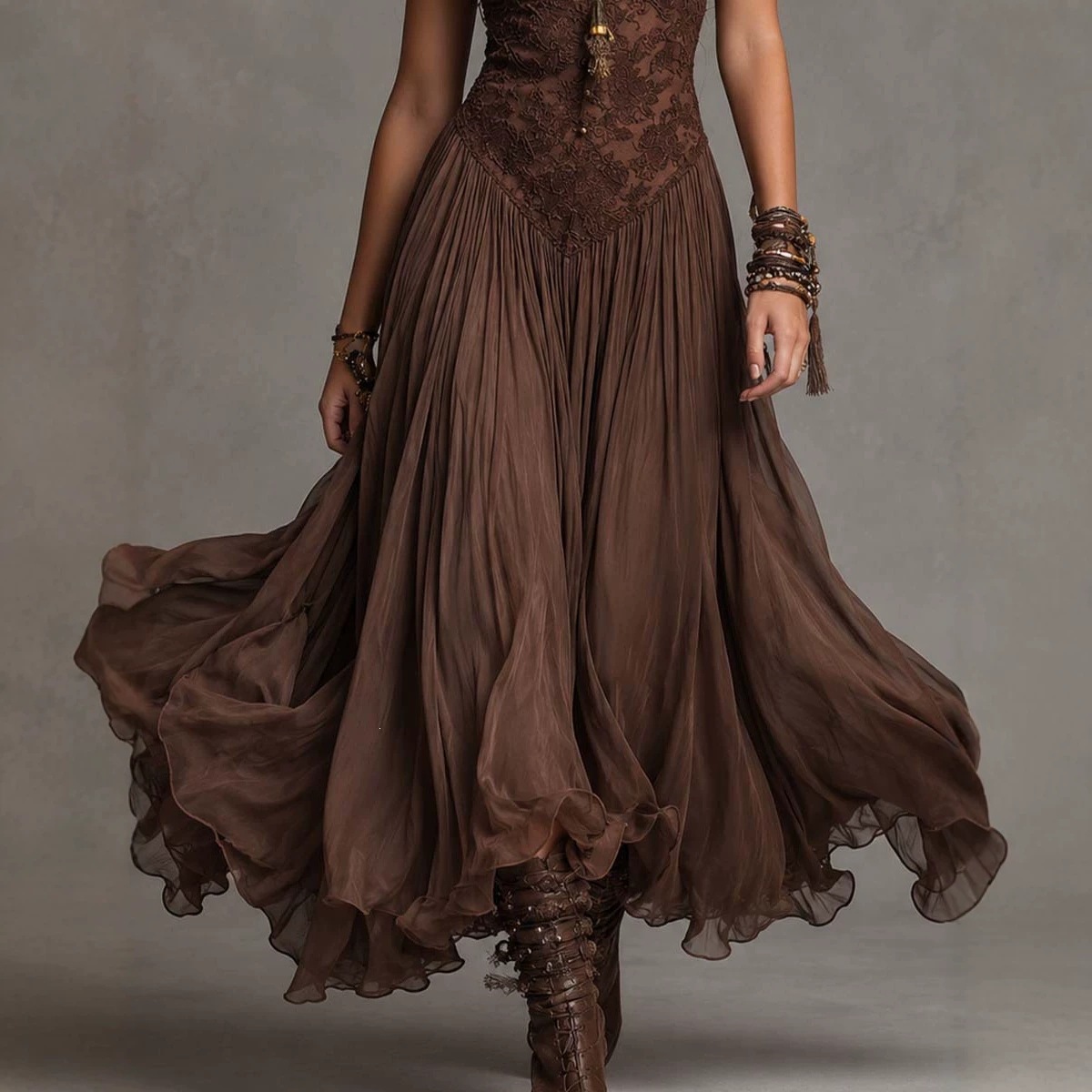 Women's Vintage V-Neck Lace Spliced Cami Dress