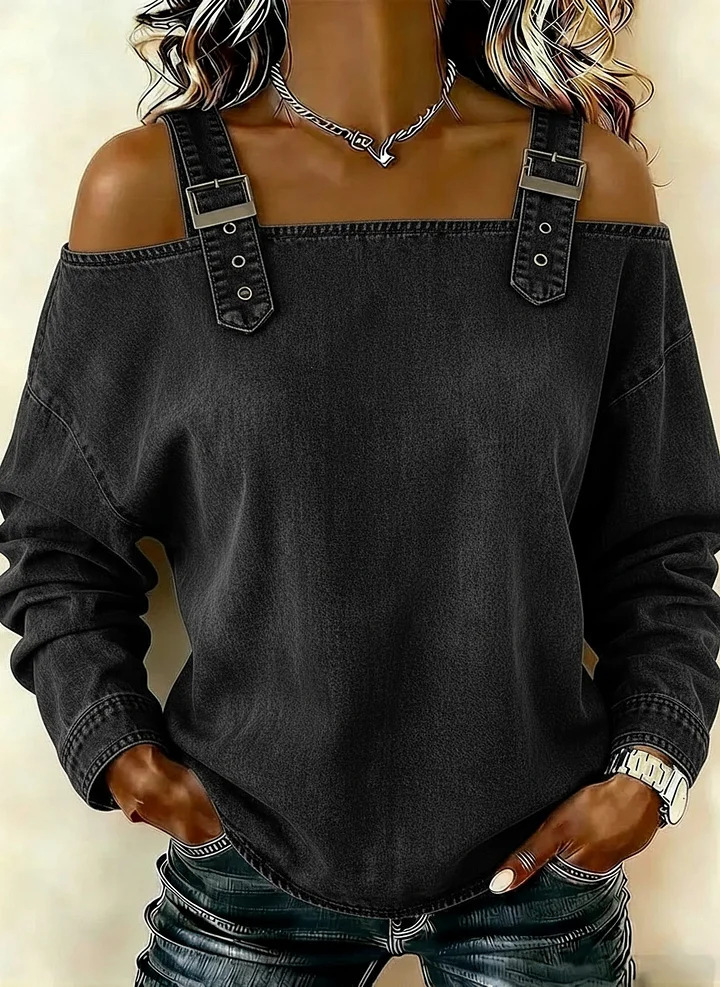 Women's Off-Shoulder Long-Sleeve Top with Straps