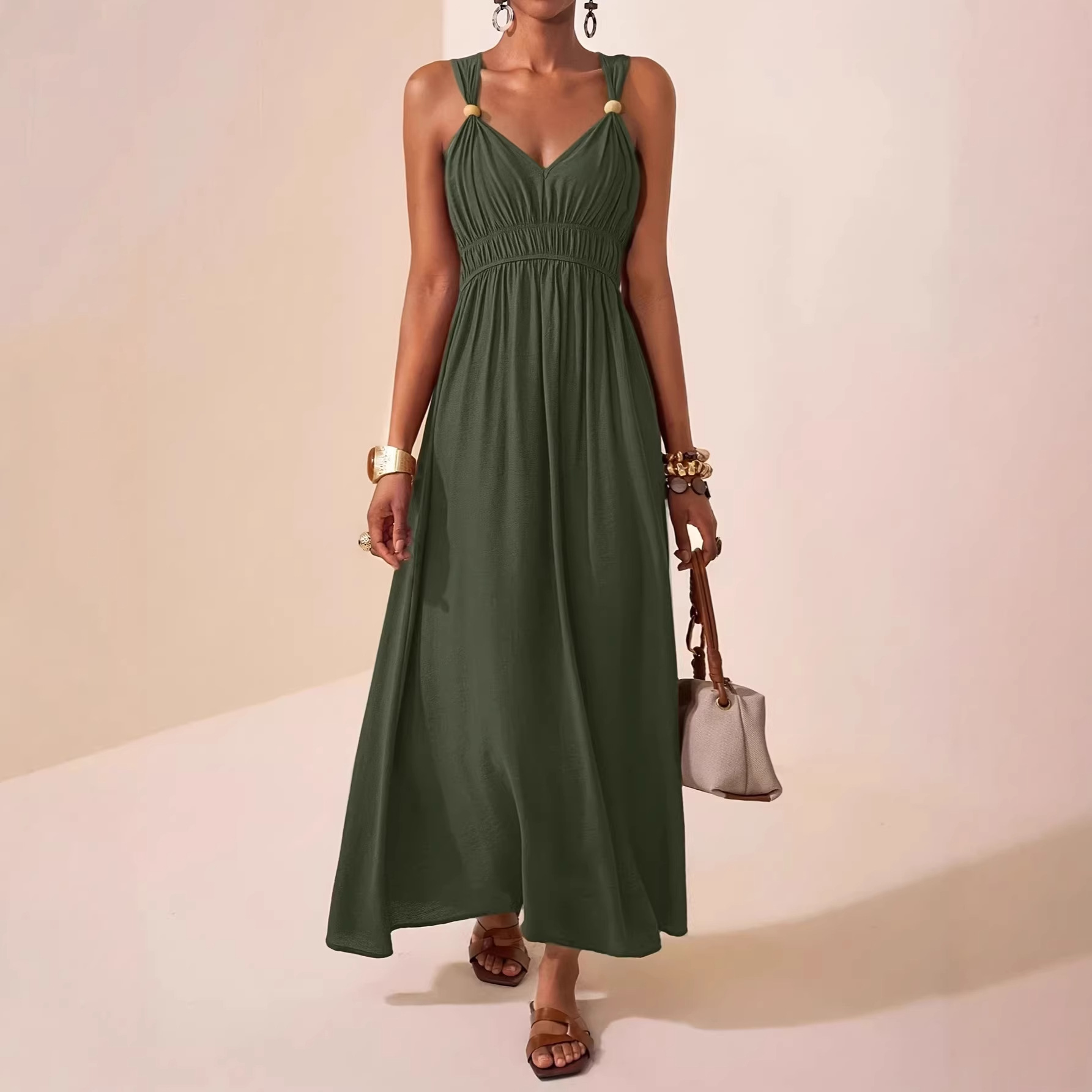 Women's Sleeveless Deep V-Neck A-Line Maxi Dress