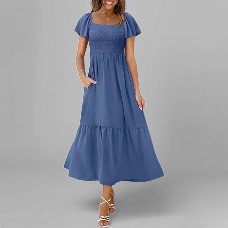 Women's Slim Fit Elegant Solid French Long Dress