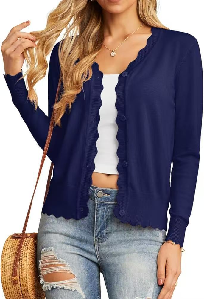 Lightweight Ruffle Trim Short Knit Cardigan