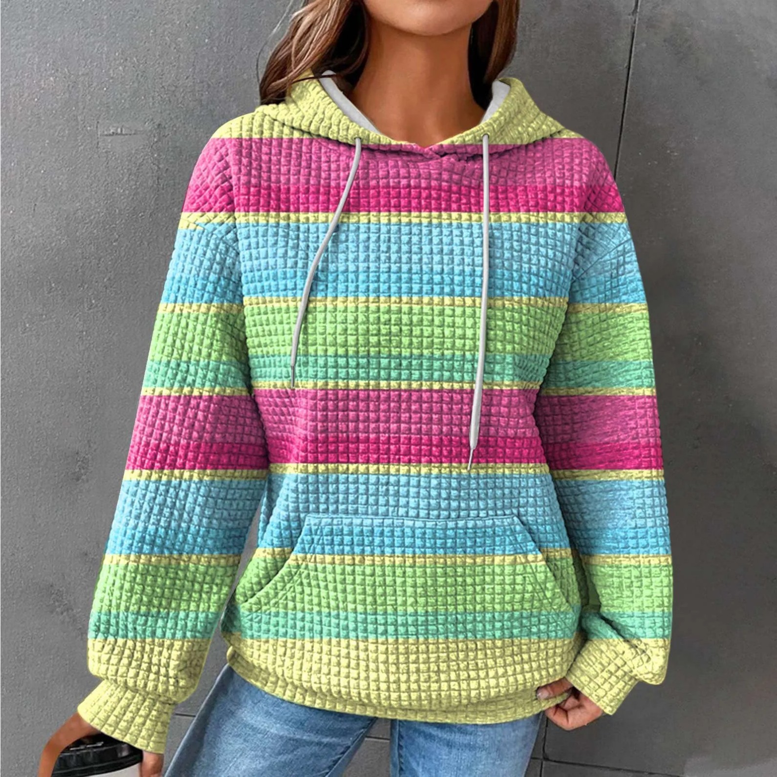 Women's Colorful Gradient Striped Print Hoodie
