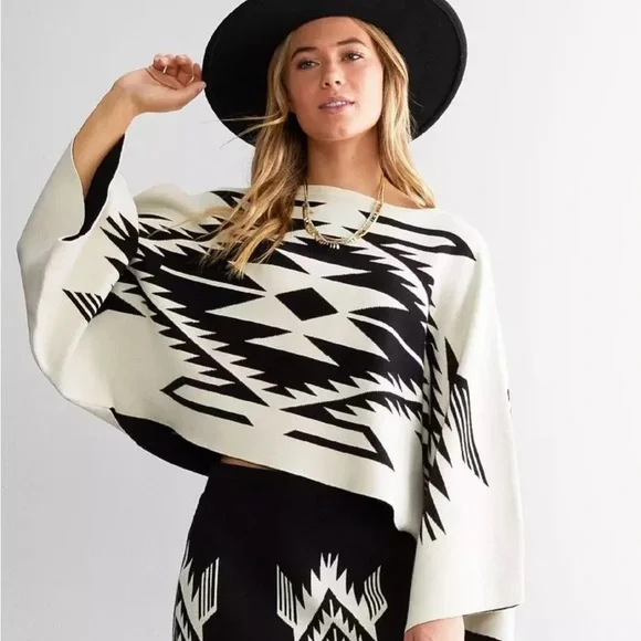 Women's Oversized Knit Batwing Top with Print