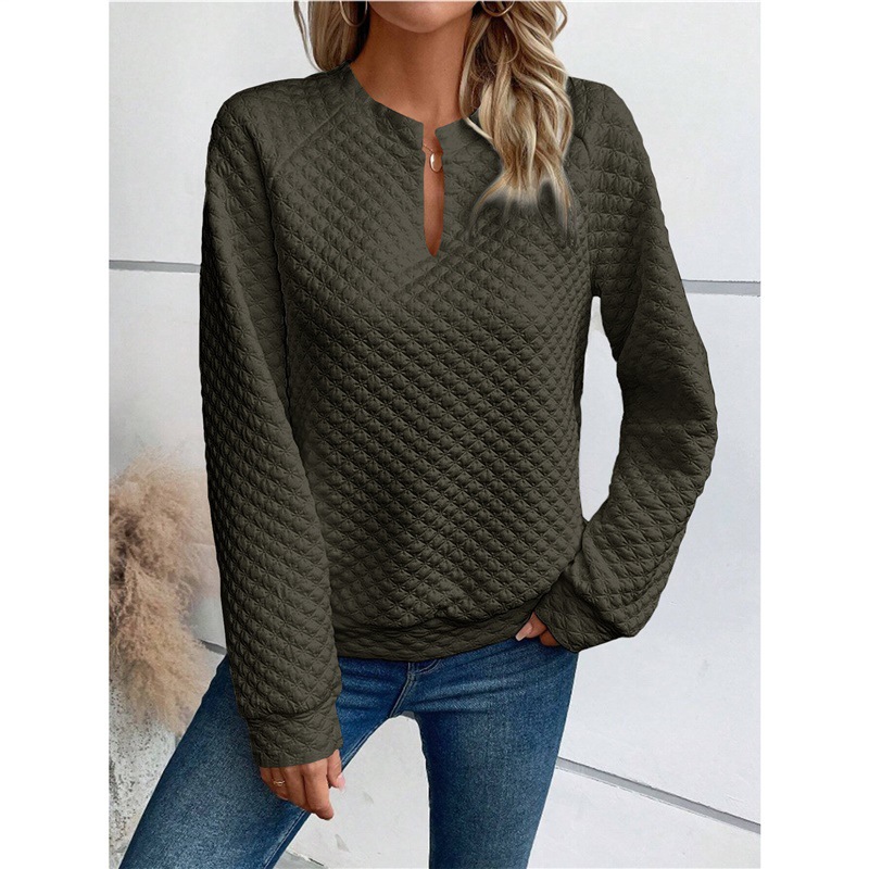 Women's Solid Deep V-Neck Long Sleeve Casual Sweatshirt