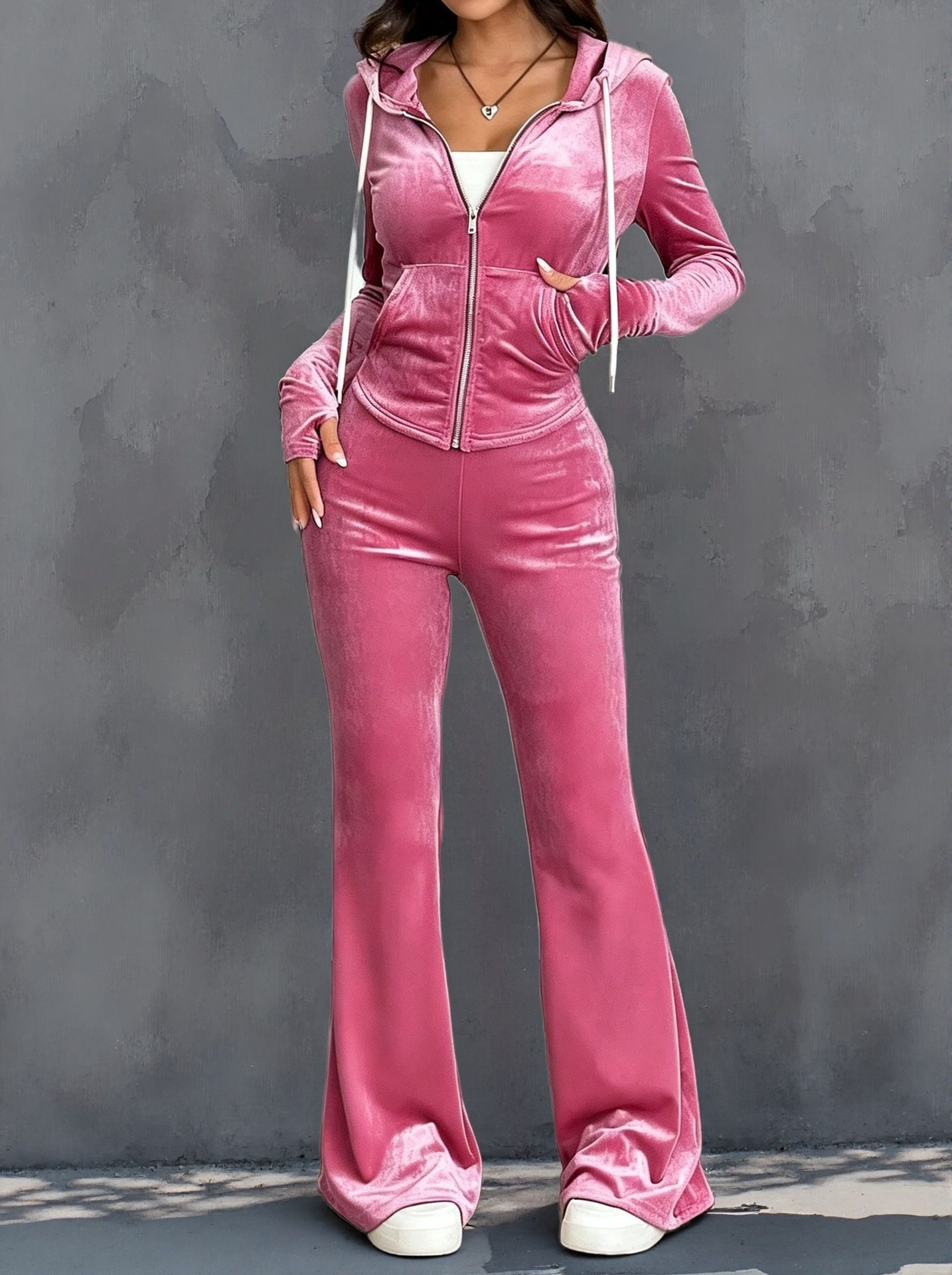 Solid Color Slim-Fit Waist-Cinching Two-Piece Pants Set