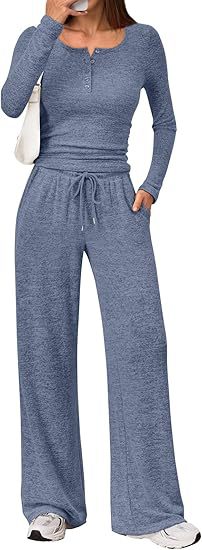 Women's Two-Piece Long Sleeve Top and Wide-Leg Pants Set