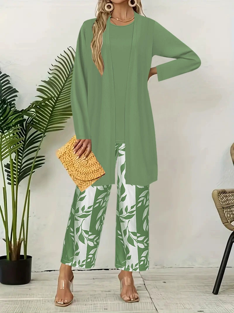Floral Print 3-Piece Women's Set: Cardigan, Tank Top & Wide-Leg Pants