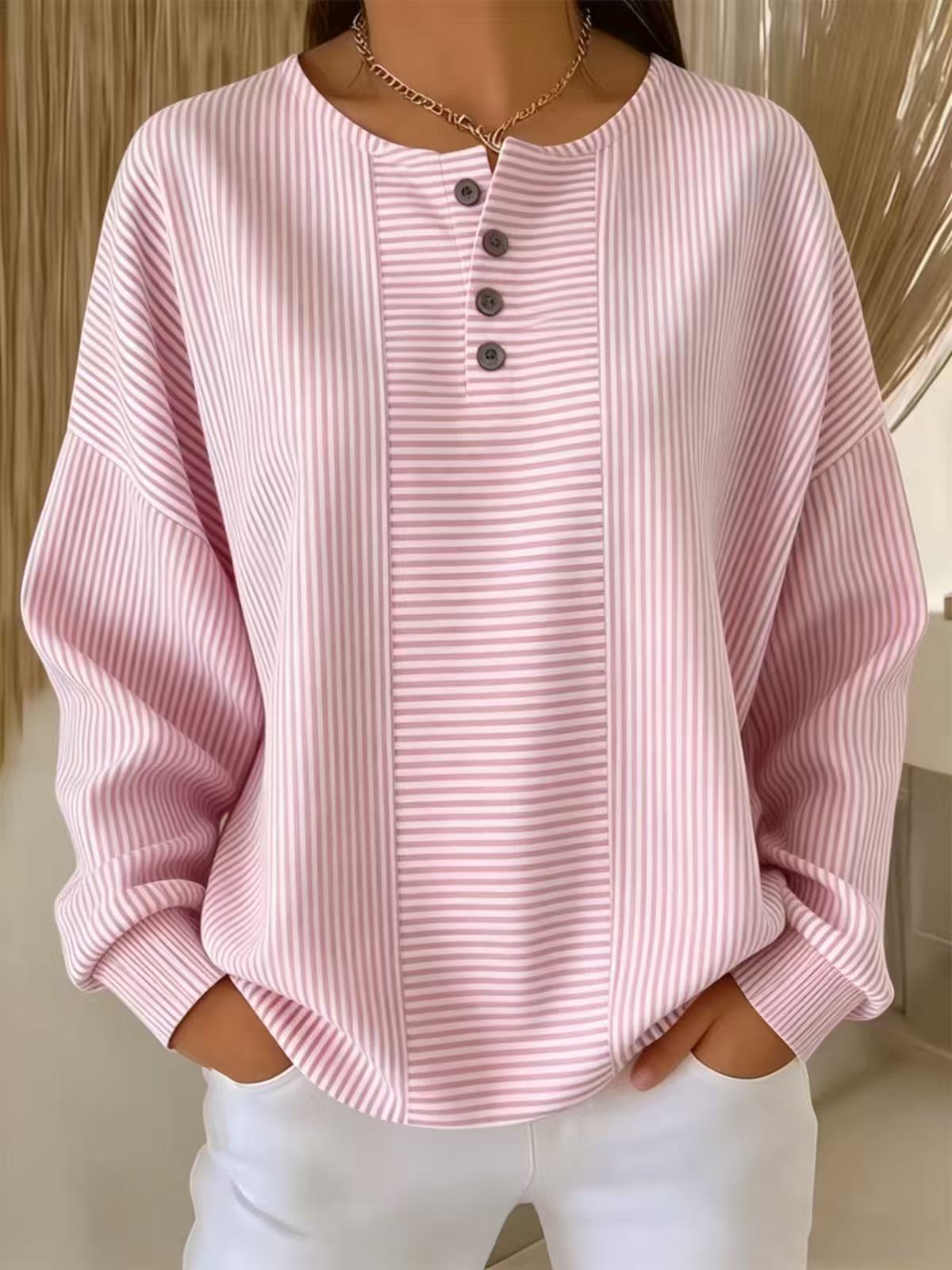 Women's Solid Print Button Sweatshirt