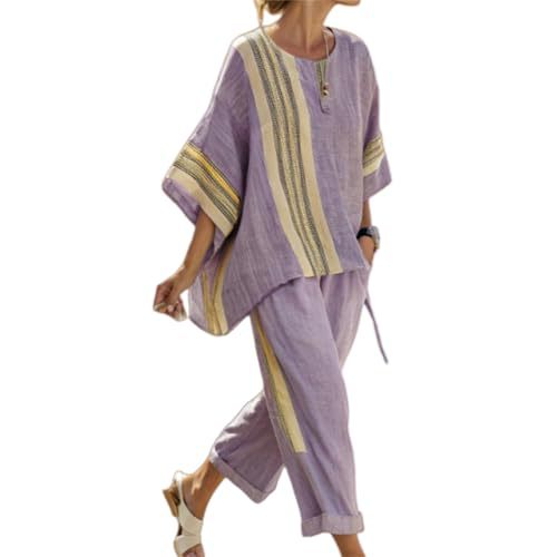 Bohemian Print Crewneck Short Sleeve Top and Pants Casual Set