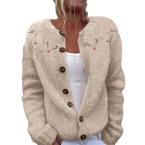 Women's Christmas Reindeer Snowman Print Faux Sweater Cardigan
