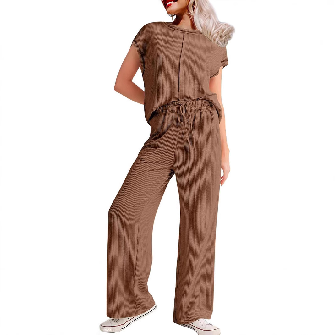 Women's 3/4 Sleeve Two-Piece Pants Set Casual Loose Slimming Long Pants