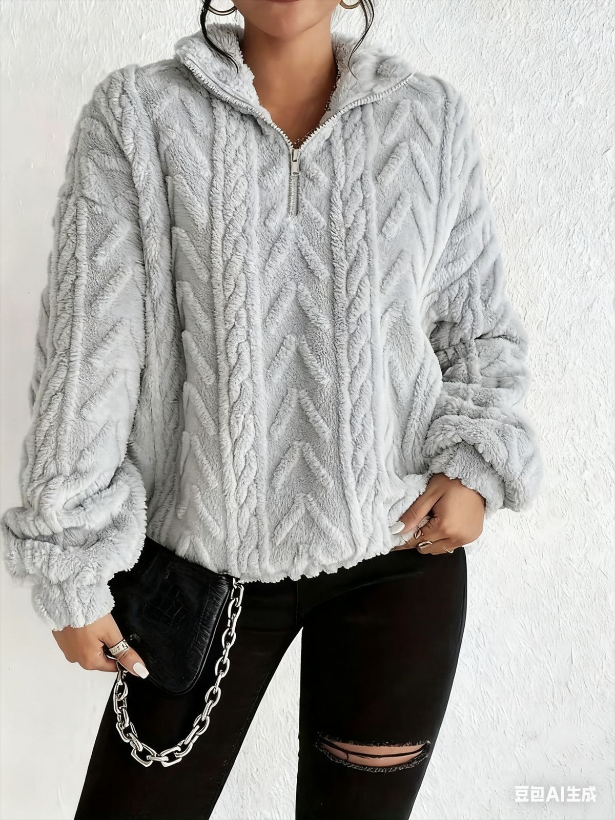 Women's Double-Sided Fleece Pullover Zip-Up Top