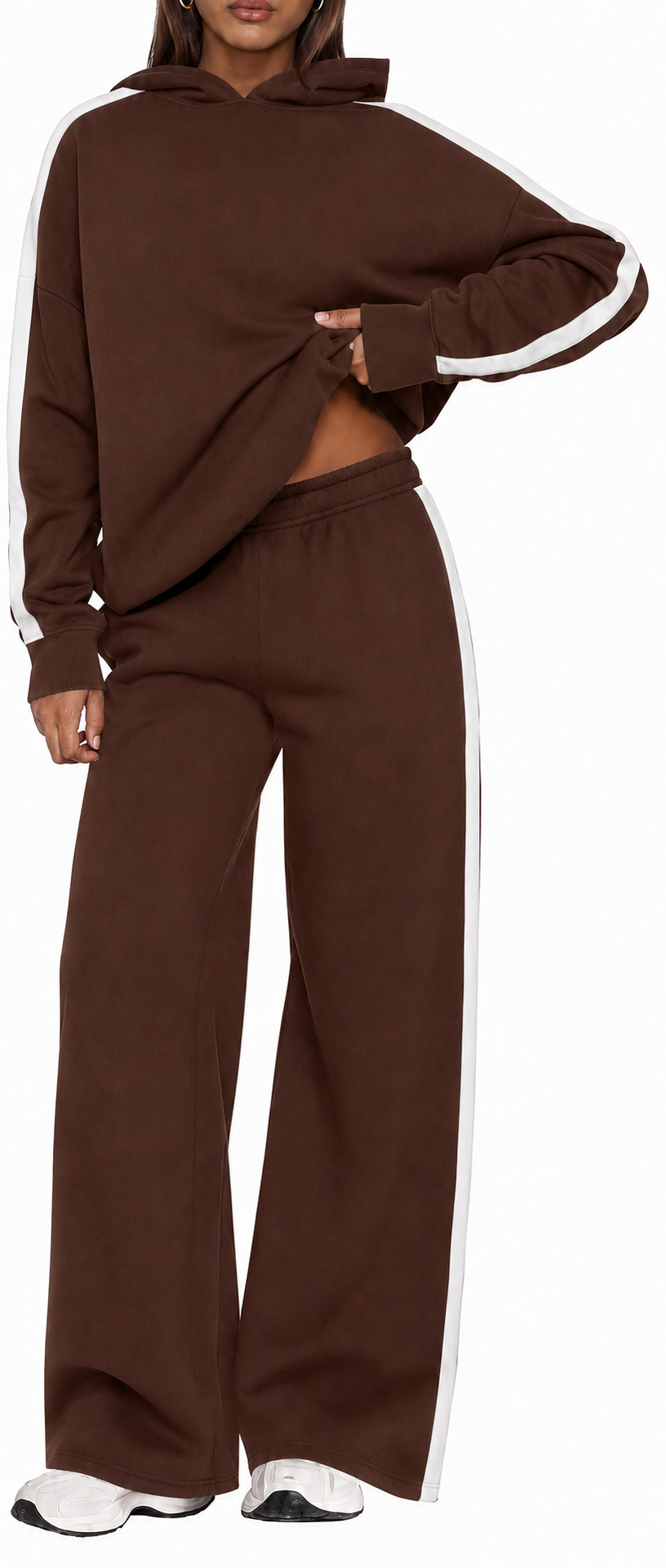 Women's Colorblock Hoodie & Wide-Leg Pants Two-Piece Set