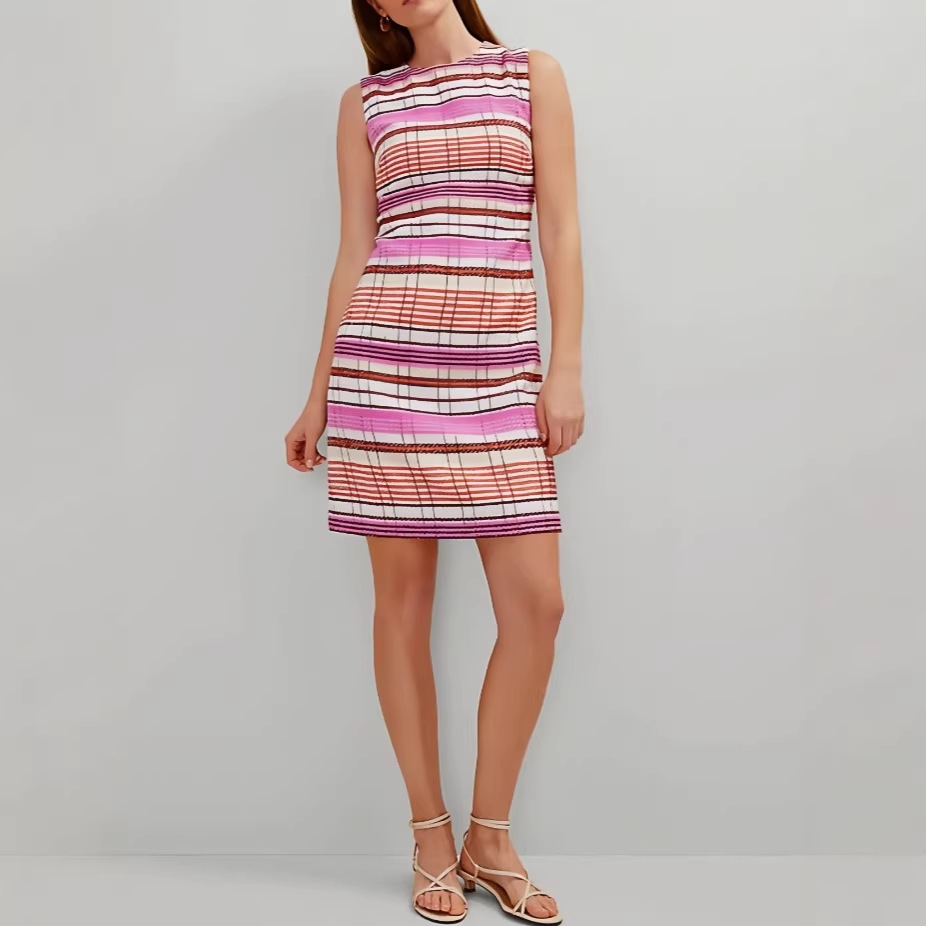 Women's Summer Sleeveless Square Neck Striped Dress