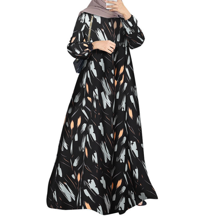 Women's Floral Print Long Sleeve Loose A-Line Maxi Dress