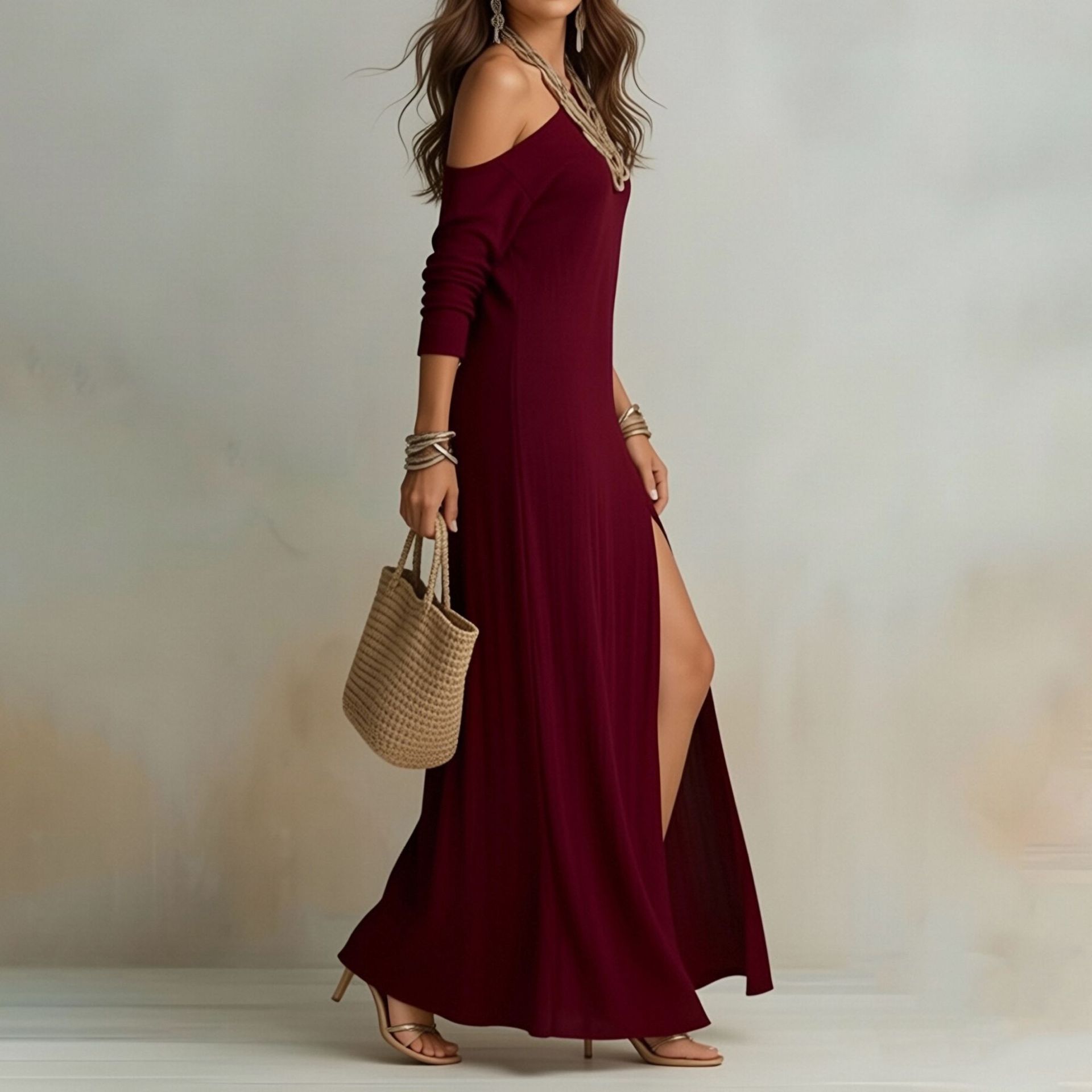 Casual Vacation Dress Solid Color French Long Dress