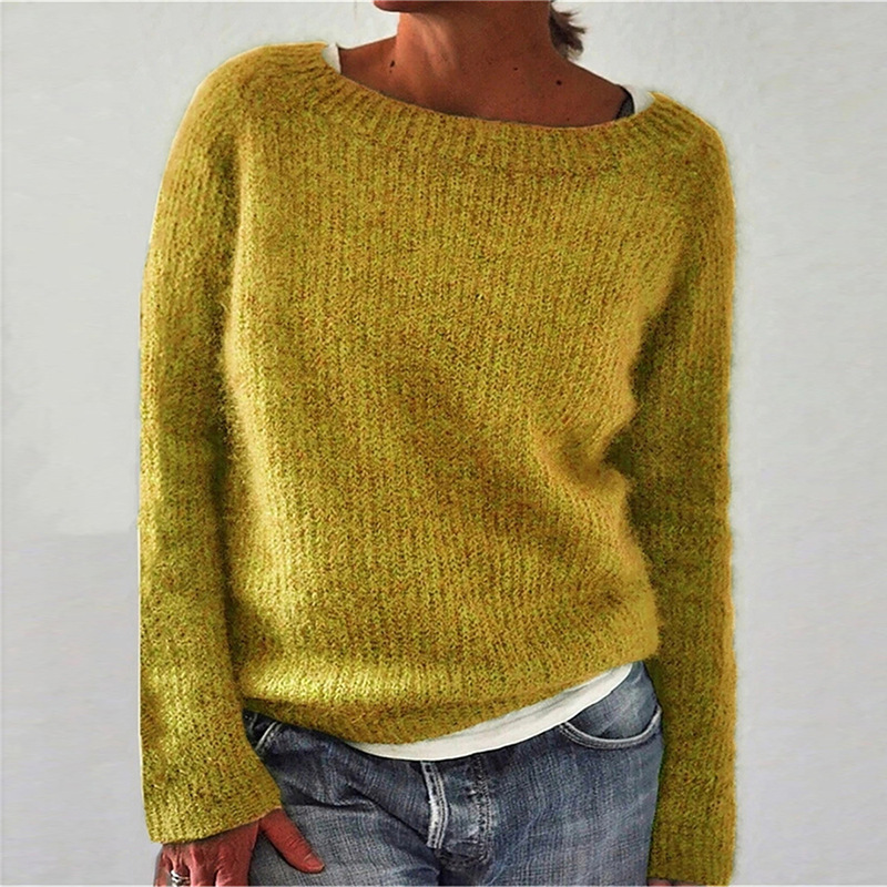 Women's Solid Crewneck Knit Sweater Slim Fit Pullover