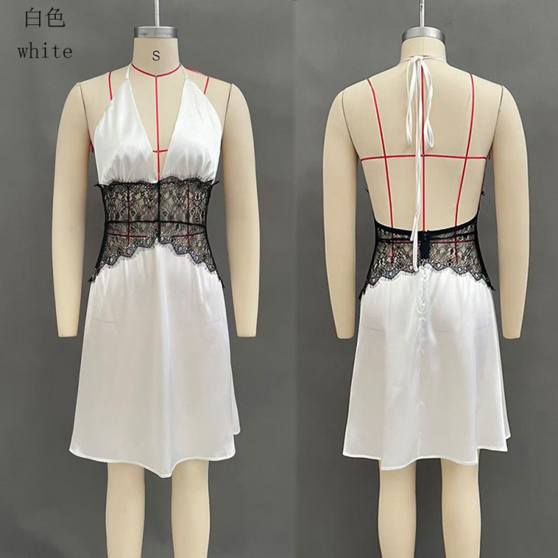 Sexy Lace Cutout Backless Halter Bodycon Mini Dress