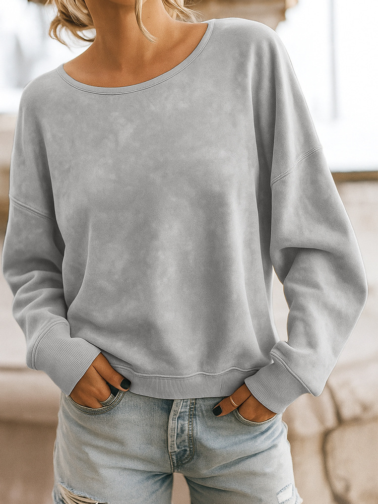 Women's Casual Loose Long-Sleeve Printed Crewneck Knit Sweatshirt