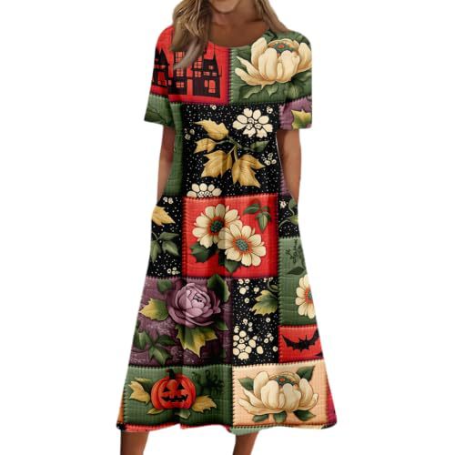 Women's Halloween Print Pleated Midi Dress