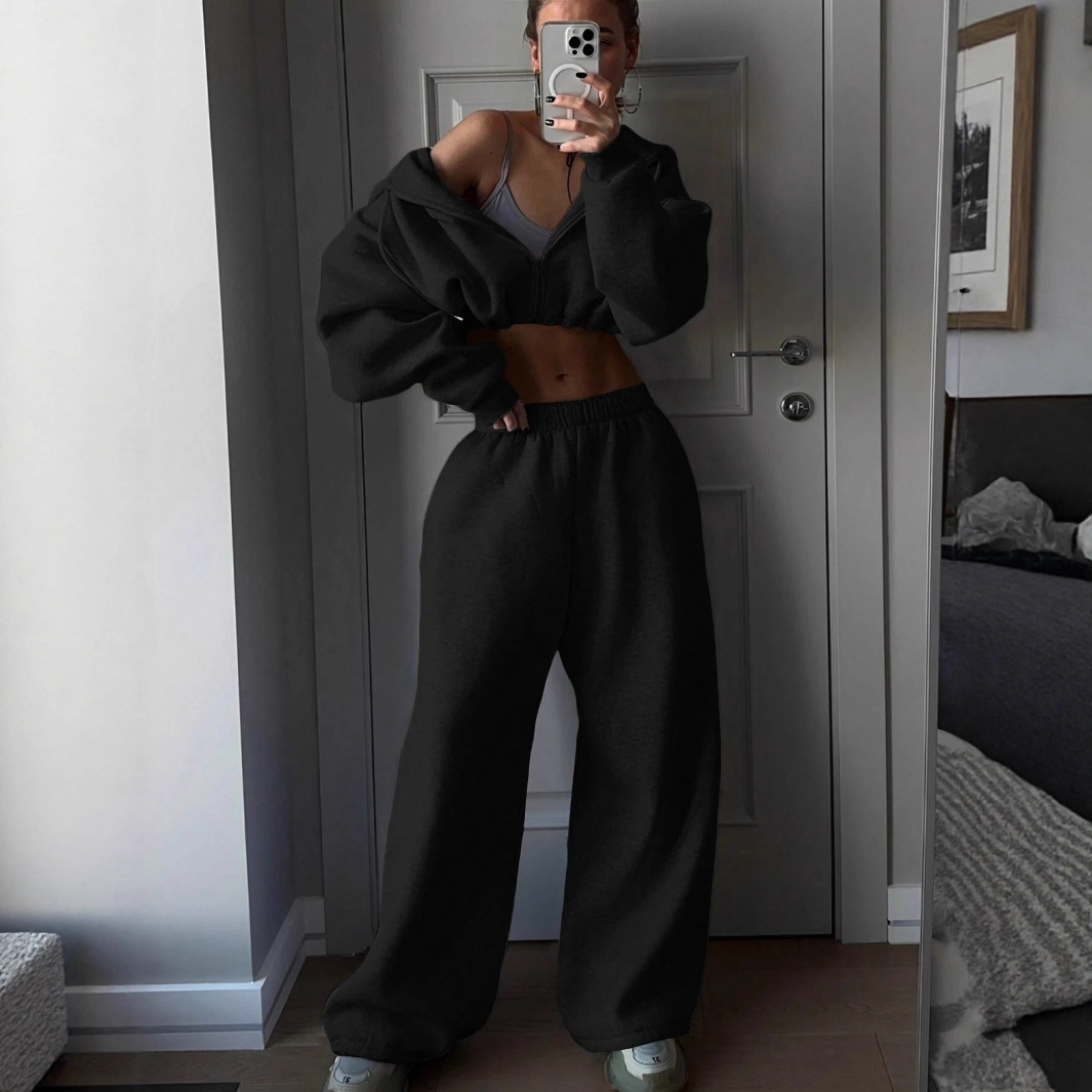 Women's Long Sleeve Zip-Up Sweatsuit Two-Piece Set