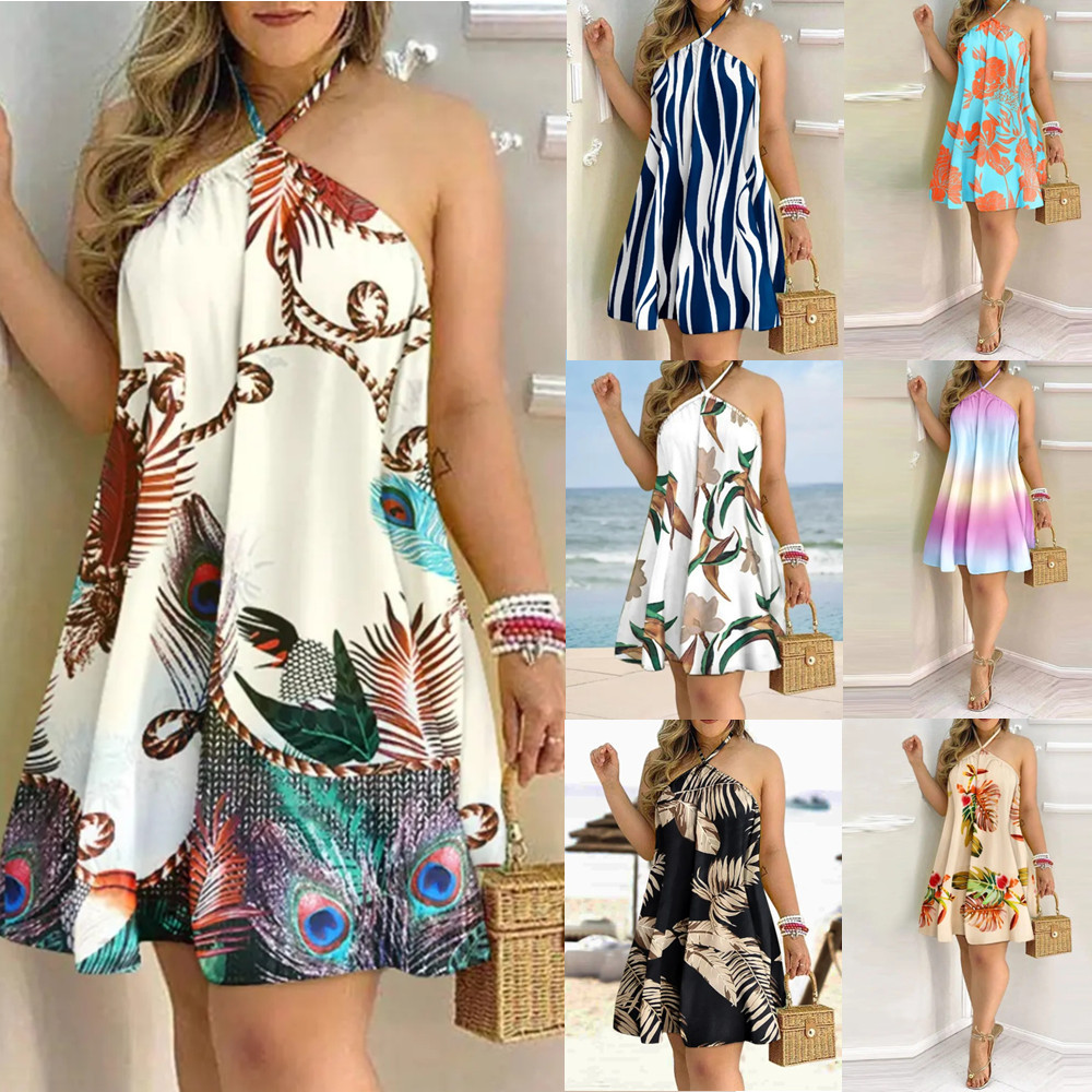 Summer Floral Off-Shoulder Halter Tie Loose Women's Dress