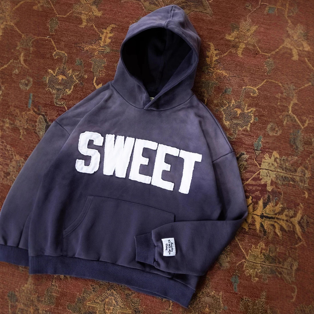 Women's Letter Print Hooded Long Sleeve Washed Distressed Sweatshirt