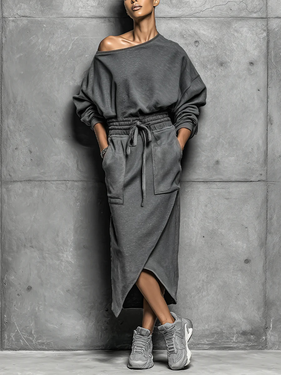 Women's Solid Color Casual Loose Long Skirt Two-Piece Set