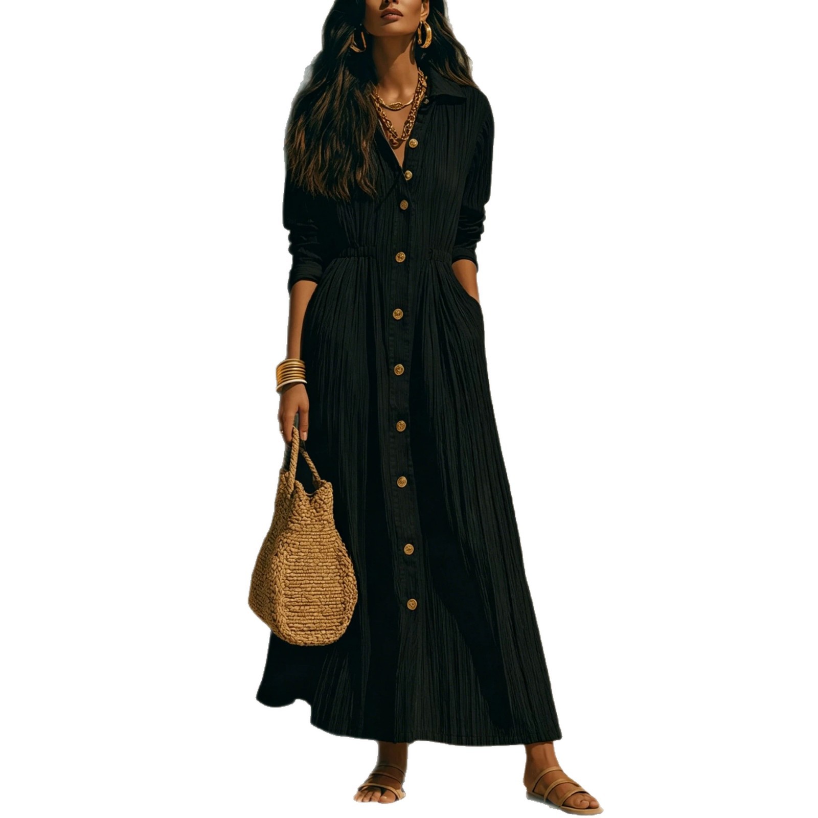 White Long Sleeve Shirt Dress with Waist and Loose Fit