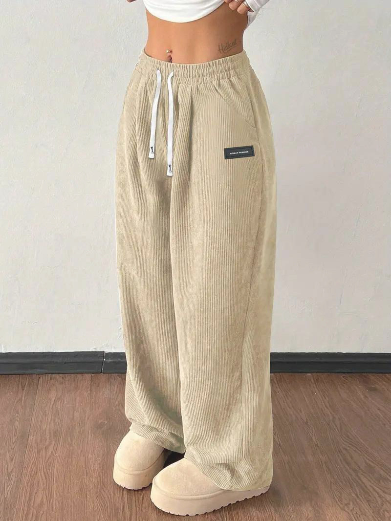 Women's Loose Drawstring Corduroy Pants with Pockets