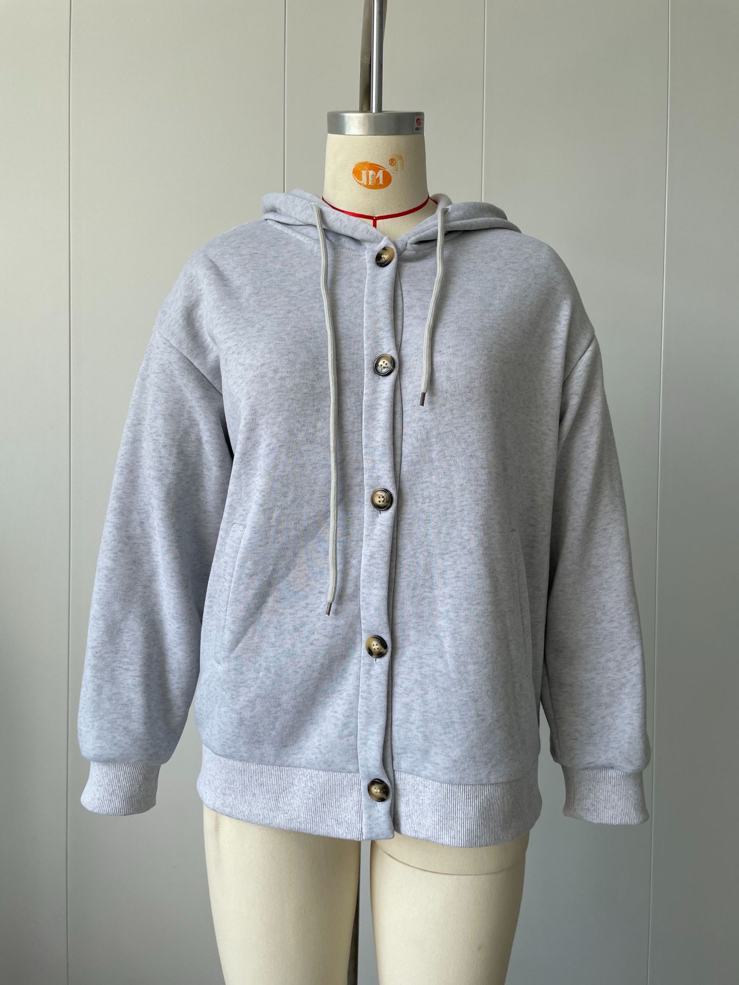 Women's Solid Color Button Hooded Jacket Casual