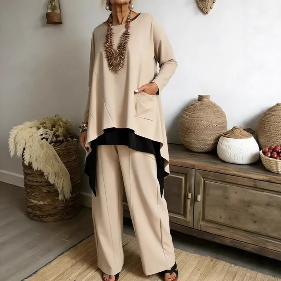 Women's Colorblock Long Hem 2-Piece Knit Sweater and Pants Set