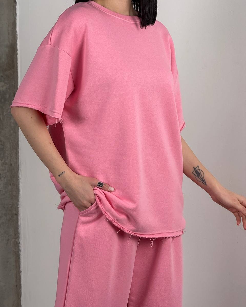 Women's Two-Piece T-Shirt and Pants Set Crew Neck Short Sleeve Macaron Colors