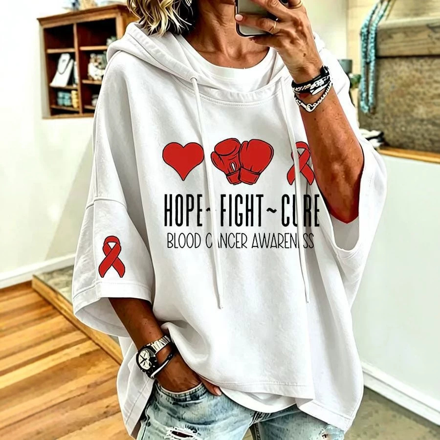 Heart Boxing Glove Ribbon Print Loose-Fit Hoodie for Women