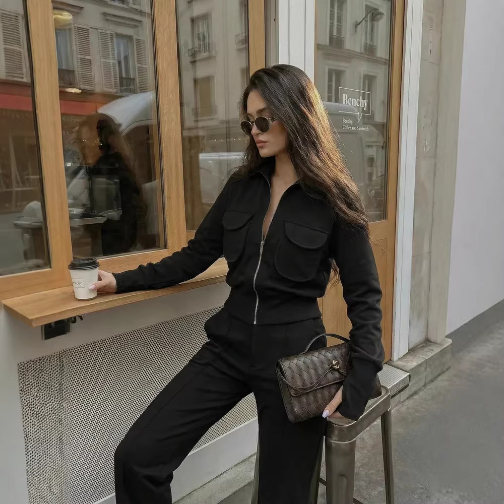 Women's Slim Cropped Jacket and Pants Two-Piece Set