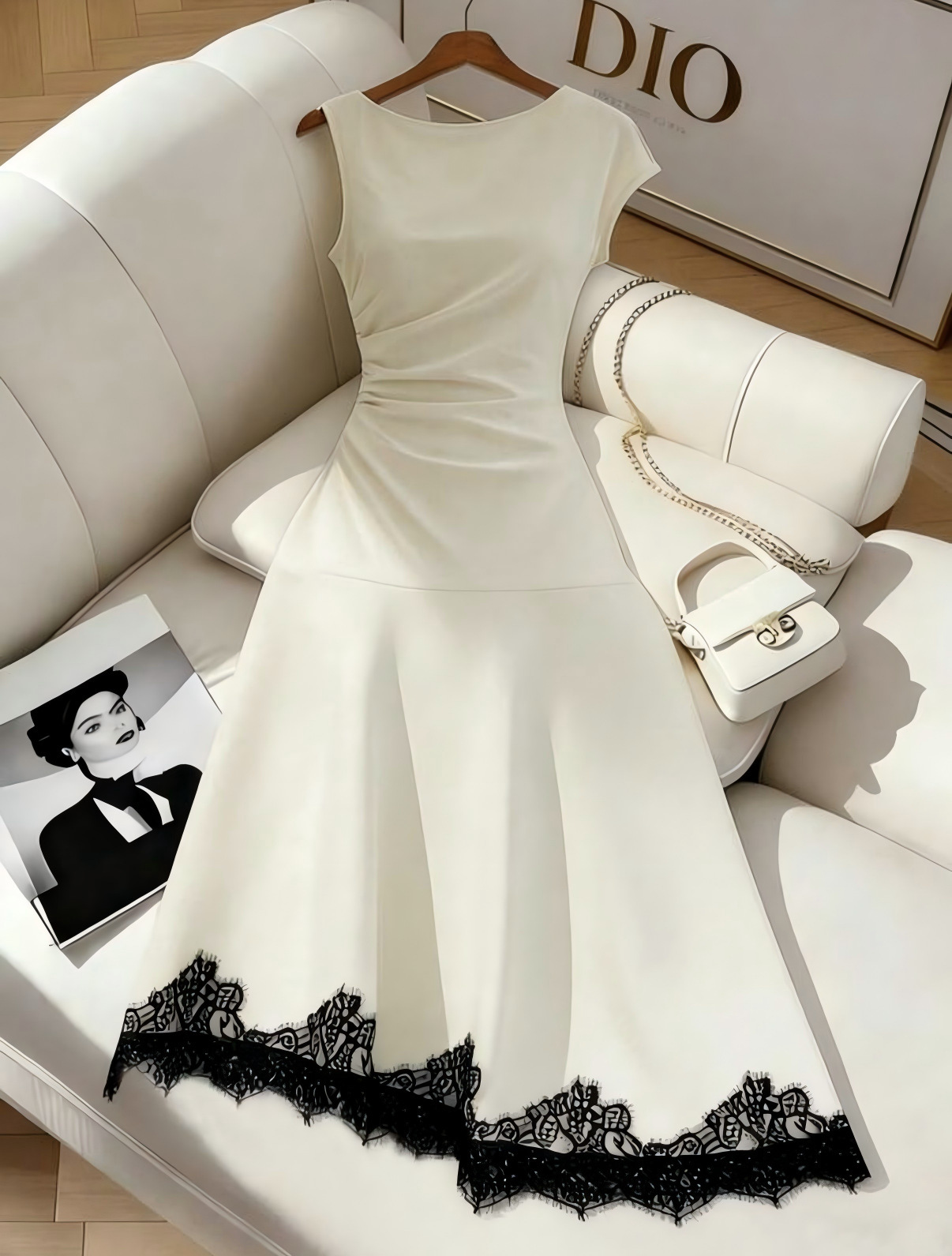 Women's French Style Lace-Trim Asymmetrical Dress