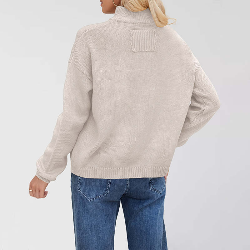 Women's Knit Stand Collar Cardigan Sweater Plus Size Solid Color
