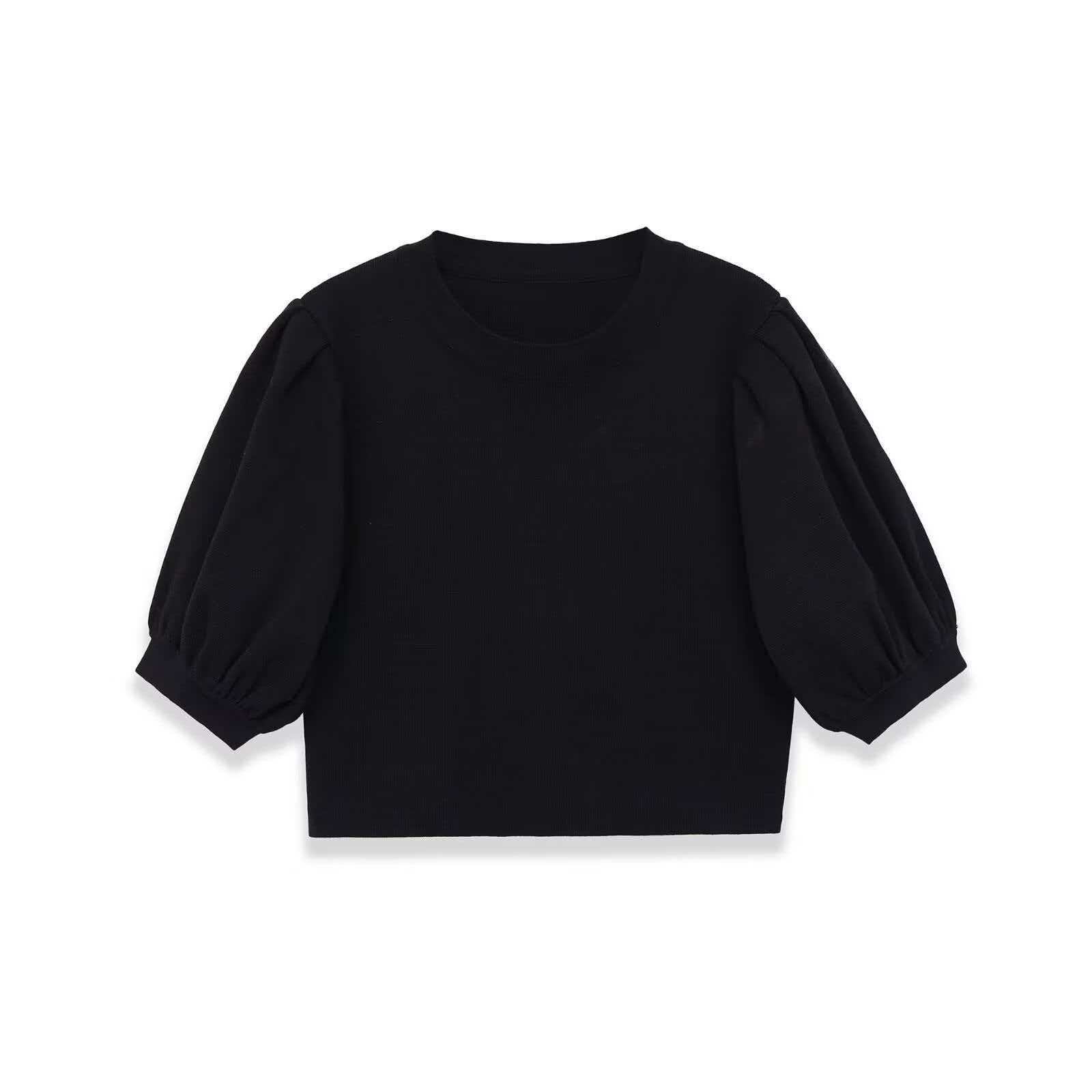 Women's Summer Round Neck Puff Sleeve Knit Top