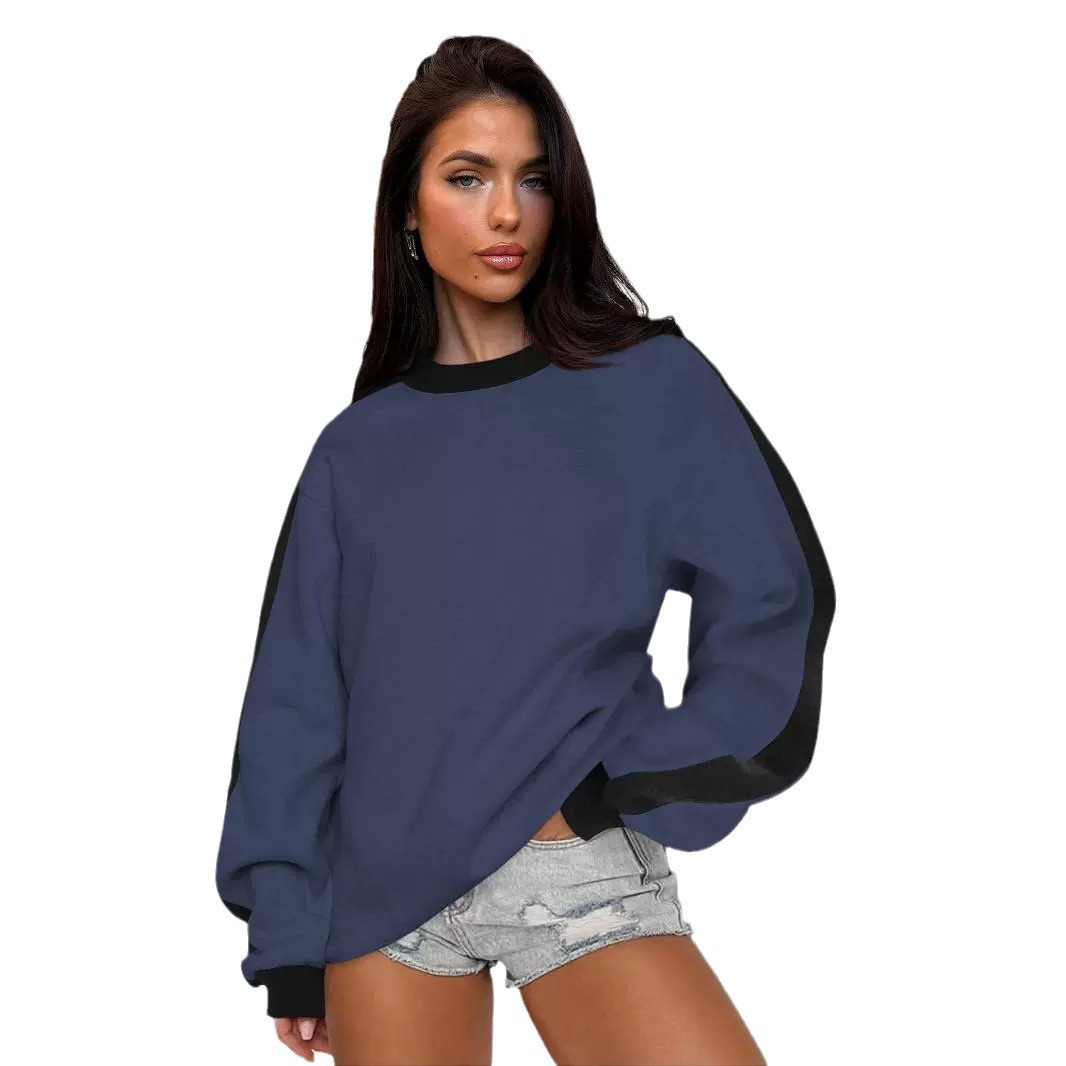 Women's Color-Block Crewneck Pullover Long-Sleeve Sweatshirt
