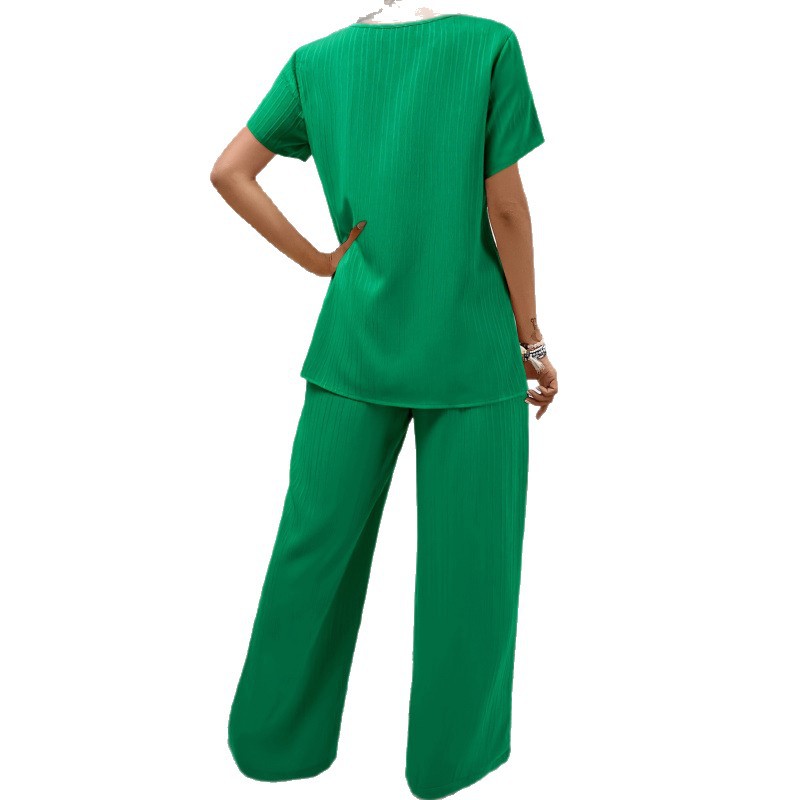 Women's Casual Cross-Front Asymmetric Top and Wide-Leg Pants Two-Piece Set