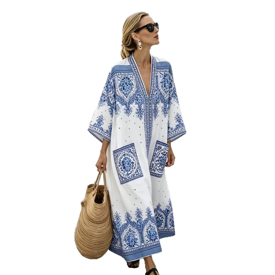 Women's Floral Boho Print Casual Midi Dress