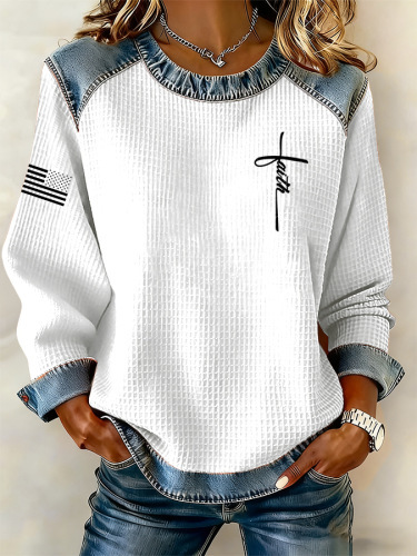 Women's Striped Paw Print Tribal Graphic Crewneck Sweatshirt