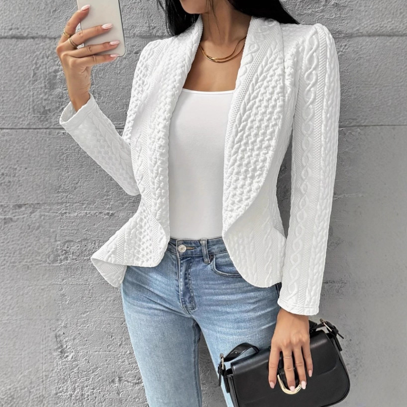 Women's Solid Color Open-Front Cardigan Jacket, White, Fall & Winter