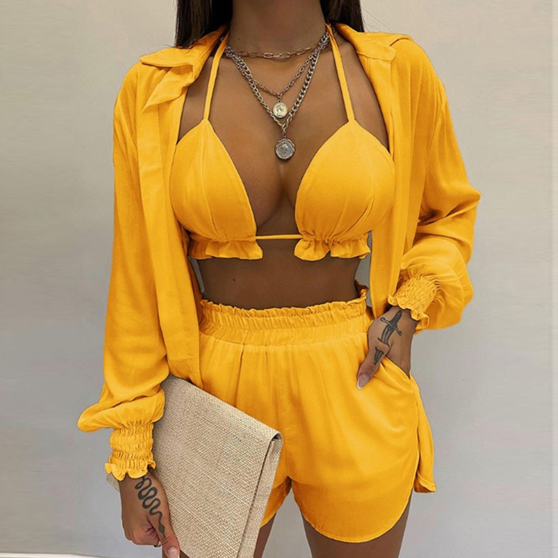 Women's Tropical Print Shorts 3-Piece Set Sexy Beach Vacation Outfit