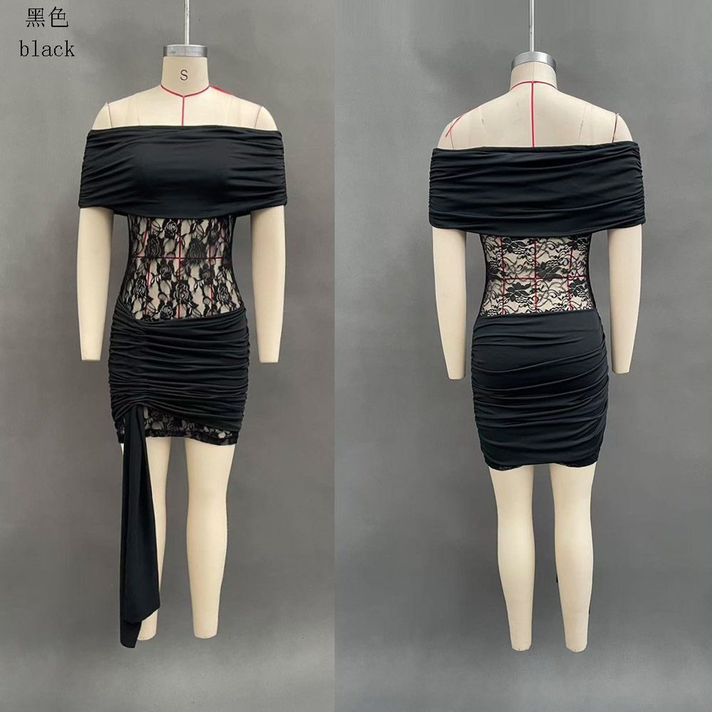 Women's Off-Shoulder Ruched Mesh Cutout Bodycon Dress