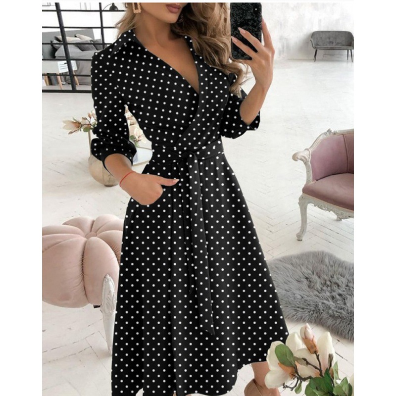 Women's Long Sleeve V-Neck Print Bodycon Dress