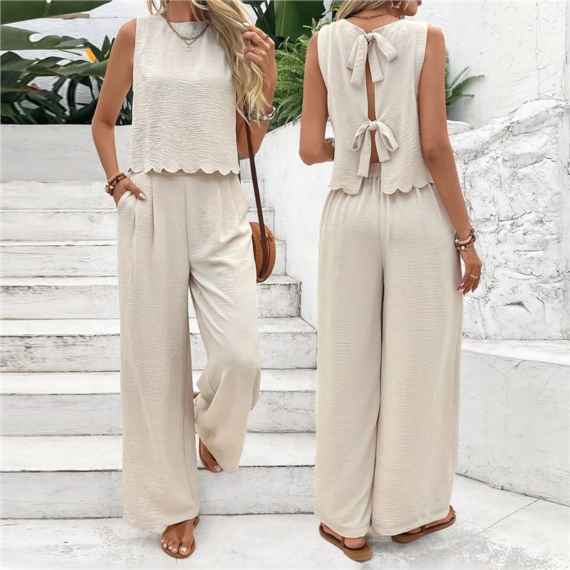 Women's Sleeveless Tank Top and Pants Set Ice Silk Casual