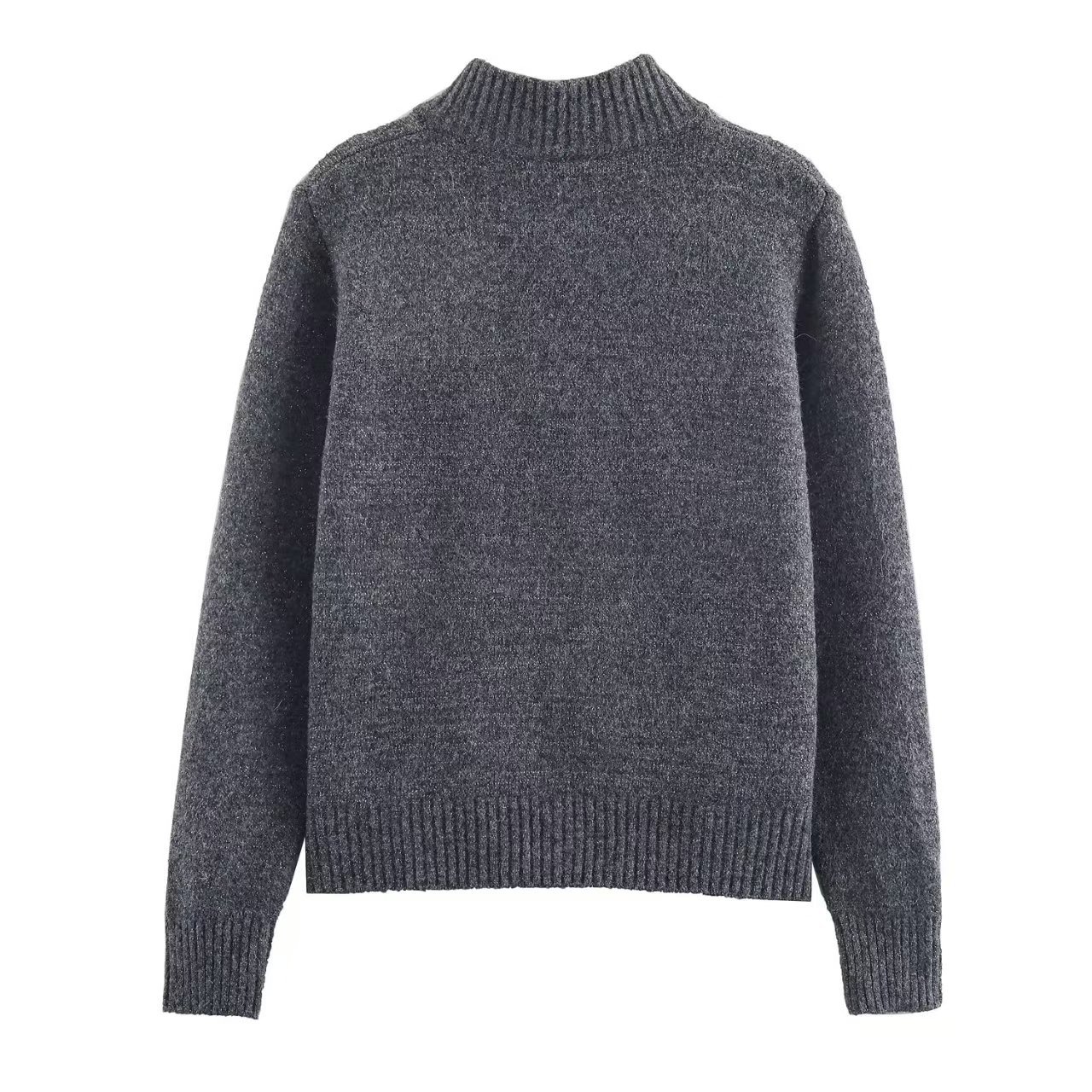 Women's Loose Knit Cardigan Stand Collar Button Front Solid