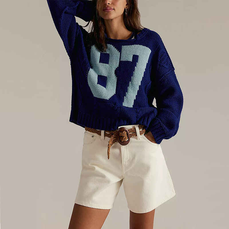 Women's Colorblock Knit Pullover Sweater Loose Long Sleeve Crew Neck